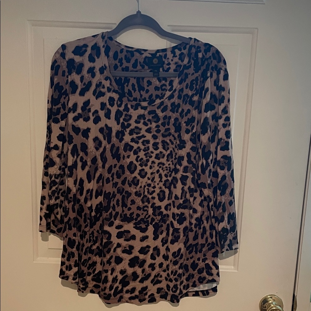 JM Collection Animal Print Blouse - Brown and Black
